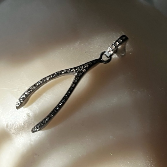 Diamond oxidized 925 silver Wishbone charm 1 7/8”l 5/8”w - Picture 8 of 10